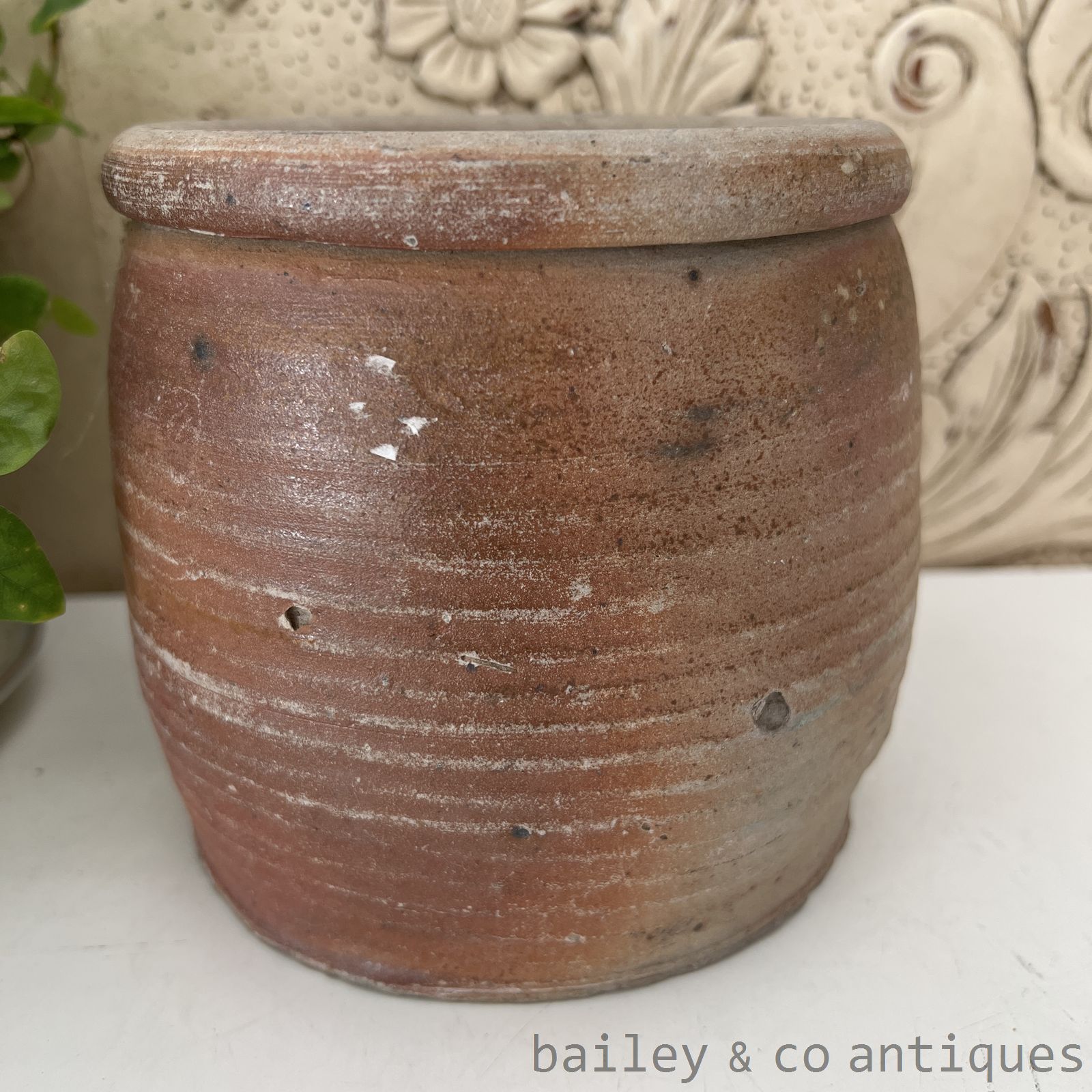 Antique French Rare Earthenware Stoneware Confit Pot - B07723   detail 04